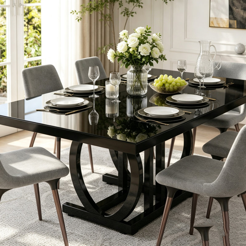 63" Modern Black Dining Table with Minimalist Design