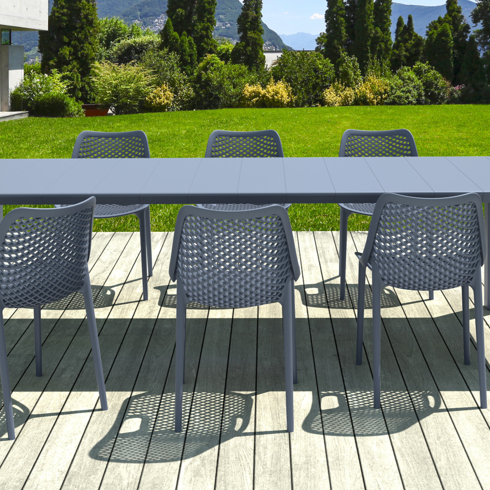 Farrah Stackable Patio Side Chair, Dark Gray