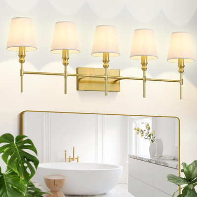 Applique murale de salle de bain pour salle de bain avec abat-jour en tissu blanc