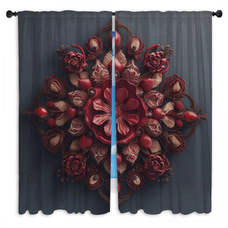 Rideaux de fenêtre rouge et mandala obscurcissant - 2 panneaux, 40 po x 60 po - 2 panneaux, Obscurcissement de chambre