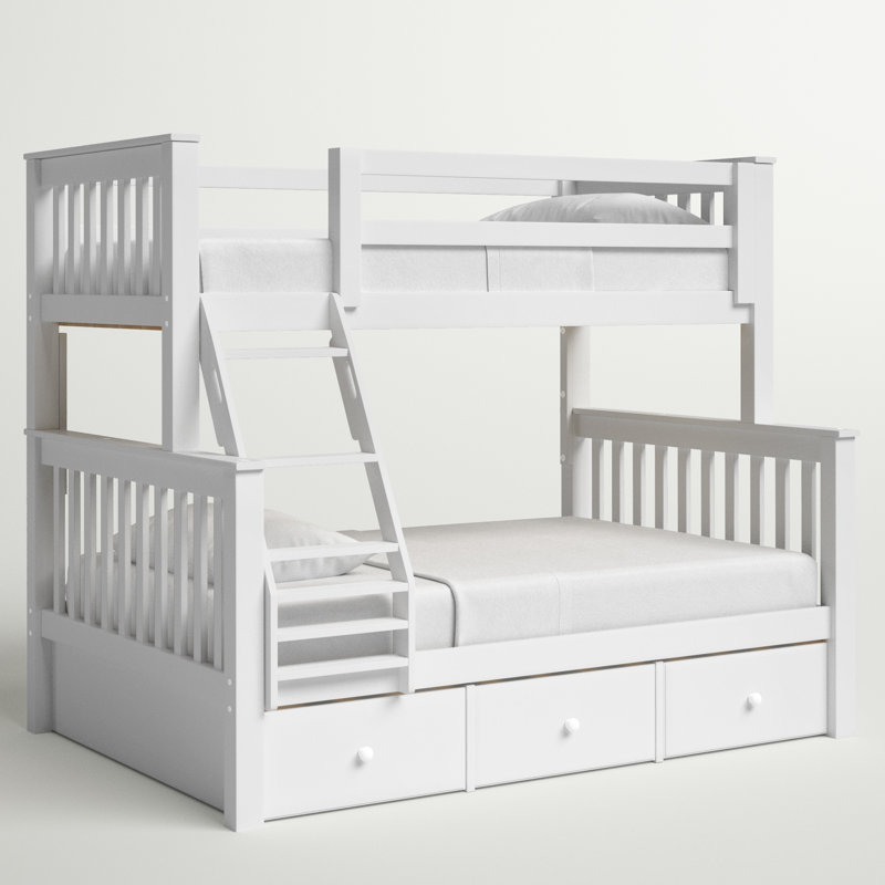 Hildegun Kids Bunk Bed with Drawers, White, Twin over Full