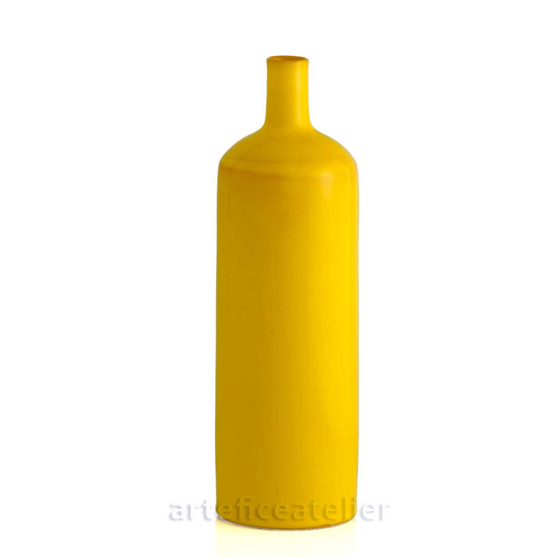 Chrishon Handmade Ceramic Table Vase, 20cm H x 7cm W x 7cm D, Yellow