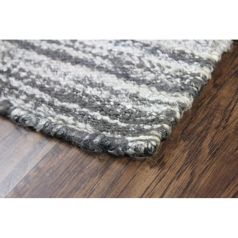 Tapis décoratif gris en laine noué à la main Bernie, Rectangle de 5 pi x 8 pi