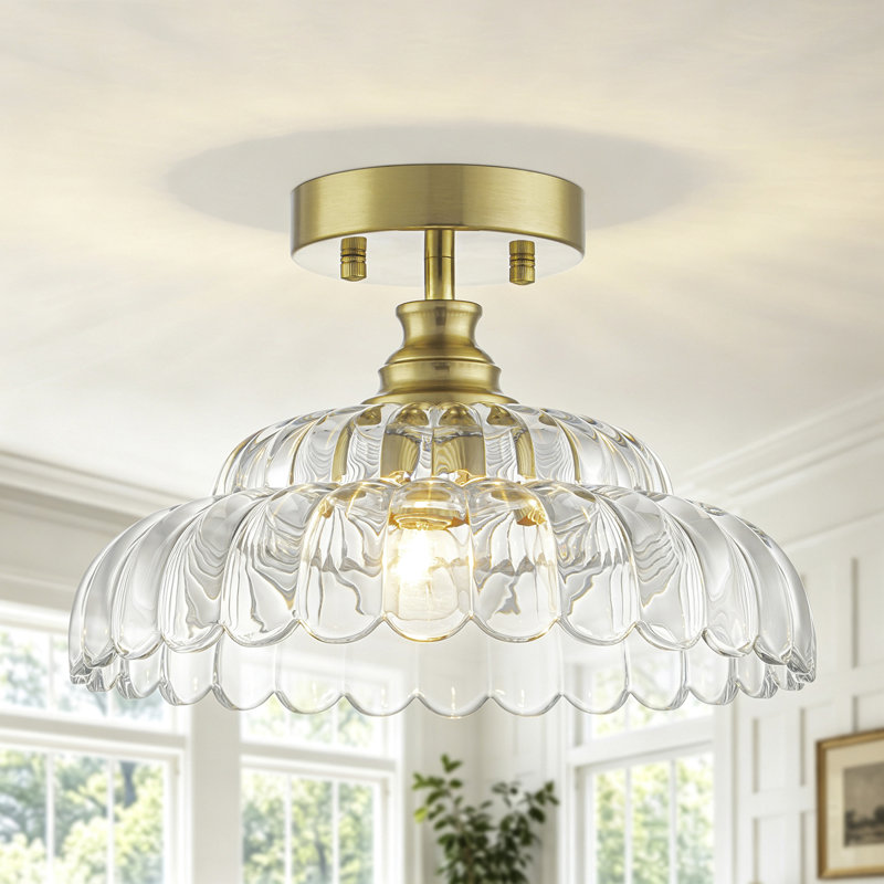 Plafonnier semi-encastré 1 lumière en verre nervuré 1 lumière, Clear
