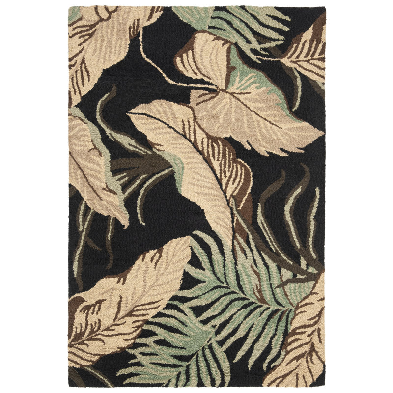 Mcloughlin Hand Hooked Wool Floral Rug, Rectangle 4' x 6'