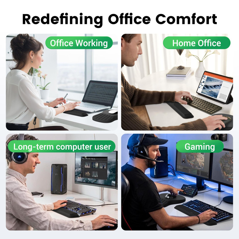 Ergonomic Mouse Pad And Keyboard Wrist Rest Set, Super Soft Memory Foam Desk Wrist Support For Computer Keyboard, Non-Slip Arm Palm Rests Cushion For Typing Gaming Office Laptop Mac