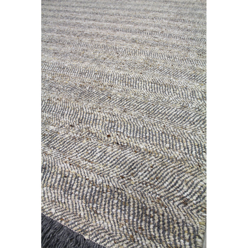 Diagonal Wool Area Rug in Brown/Charcoal/Ivory, Rectangle 8'8" x 9'9"