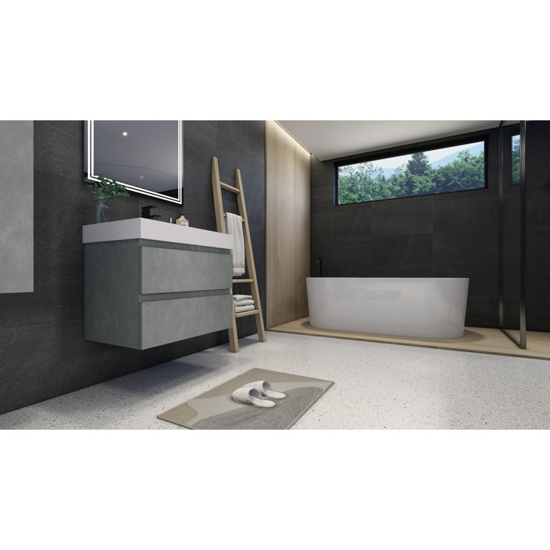 Ensemble de meuble-lavabo mural simple 30 po Arieyanna, Gris ciment