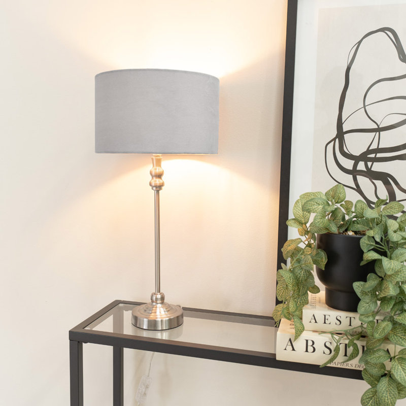 Saylorsburg Metal Table Lamp, No, Grey Velvet, Silver