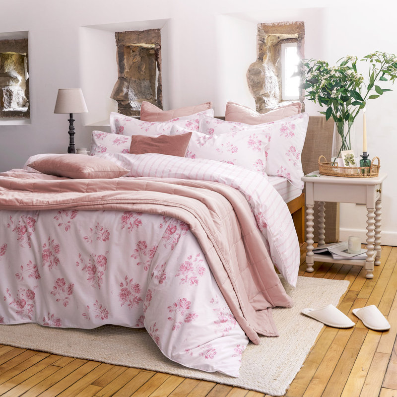 Laundered Cotton Throw Blanket, Pink