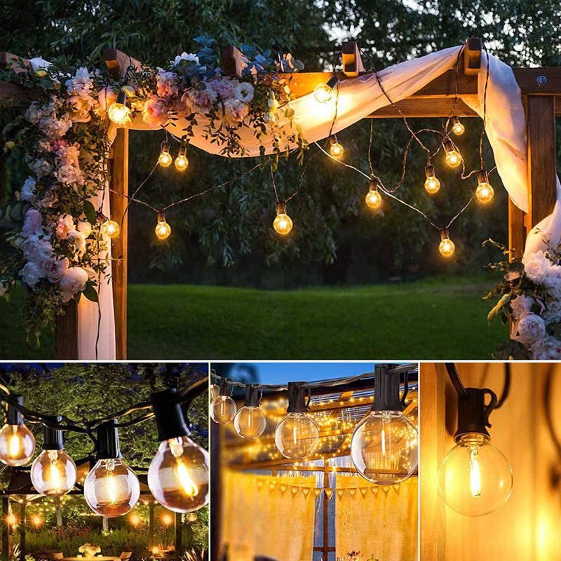27FT 25-Bulb Solar-Powered Outdoor Globe String Light Shatterproof