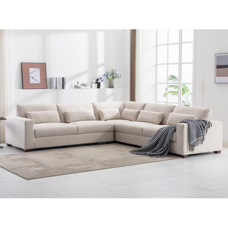 Icelyn 3 - Piece Modern and Soft Upholstered Corner Sectional with 6 Throw Pillows