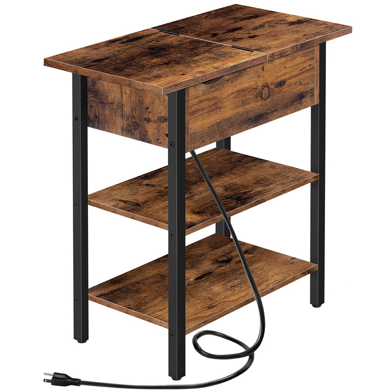 Mychele 25.2" Tall End Table with Storage and Charging Station, Brown