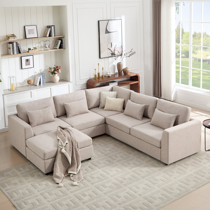 Canapé modulaire rembourré 6 pièces avec repose-pieds 6 pièces, Mélange de polyester kaki