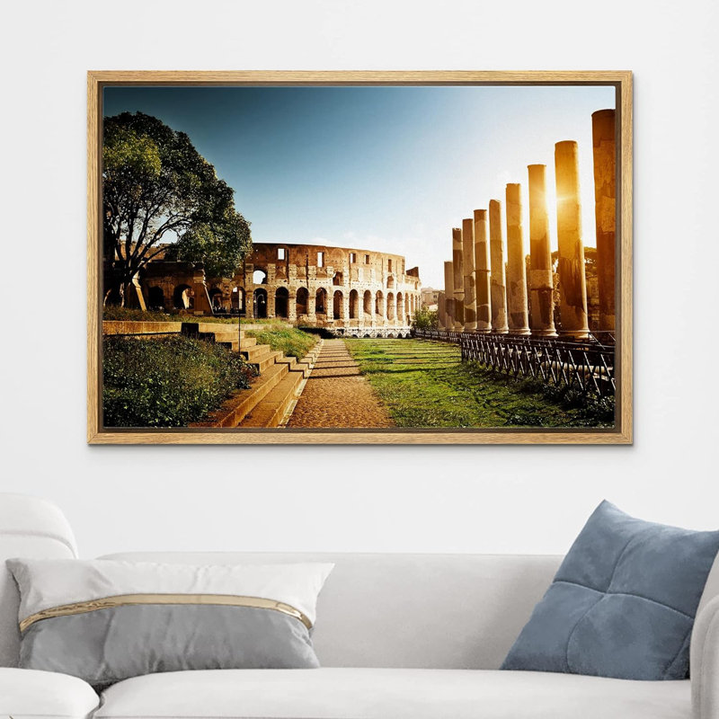 Architecture Building " Colosseum In Rome Italy ", 24" H x 36" W x 1.5" D, Natural Frame