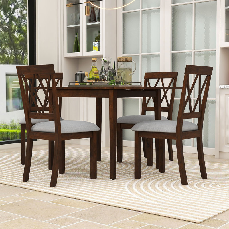 Ensemble de table de salle à manger extensible 5 pièces avec rallonge et 4 chaises rembourrées, Brun