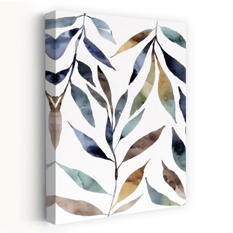 Aquarelle, feuilles, art mural abstrait contemporain, 60" H x 40" W