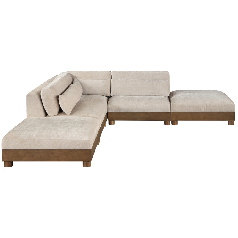 Canapé modulaire 5 pièces en tissu chenille 120 po Turin, Tissu chenille taupe, Brun