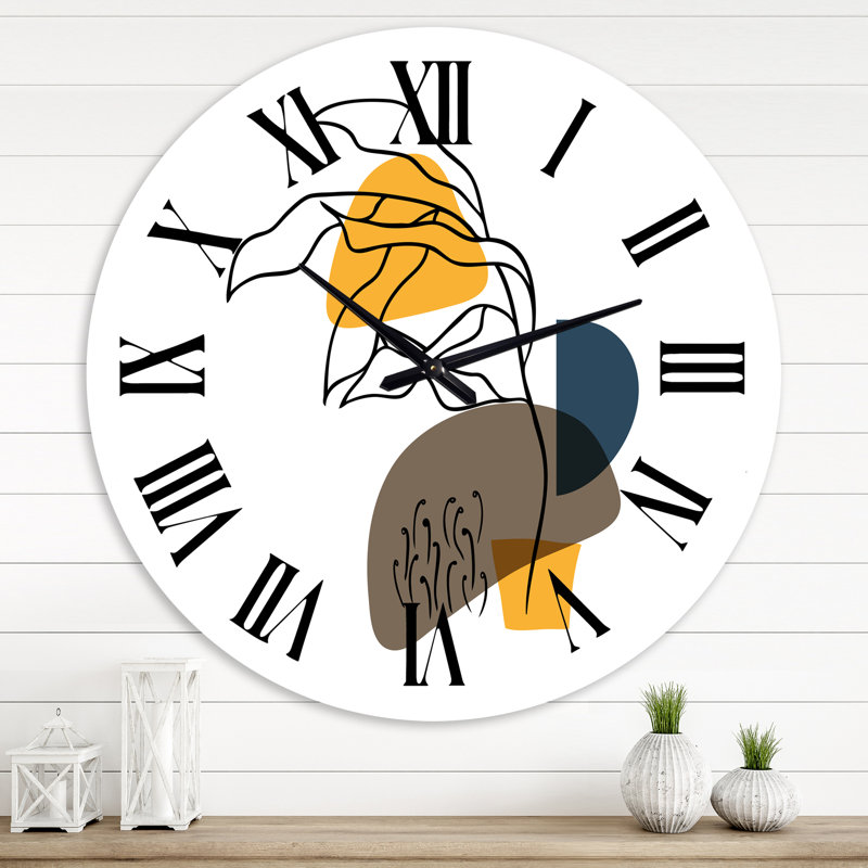 Fleurs abstraites sur des formes minimales V - horloge murale moderne, Surdimensionné