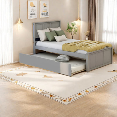 Lit plateforme simple avec lit gigogne peu encombrant, style moderne, usage domestique
