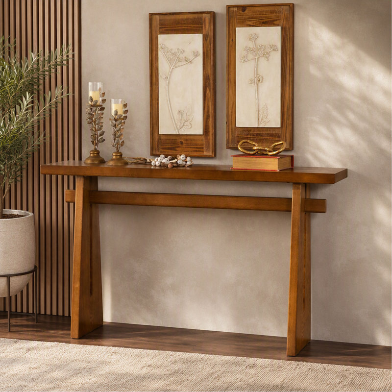 Console en MDF, table d'entrée étroite de 140 cm, table d'appoint minimaliste et rustique pour couloir avec double structure de support, montage facile pour le hall d'entrée, le salon ou le couloir.