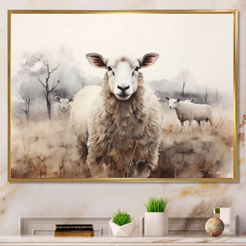 Sheep Silent Symphony - Sheep, art encadré, H 16 po x l 32 po x P 1 po, Cadre flottant doré