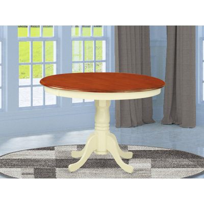 Table de salle à manger Hartland - un plateau de table rond en bois avec base à piédestal, babeurre et cerise