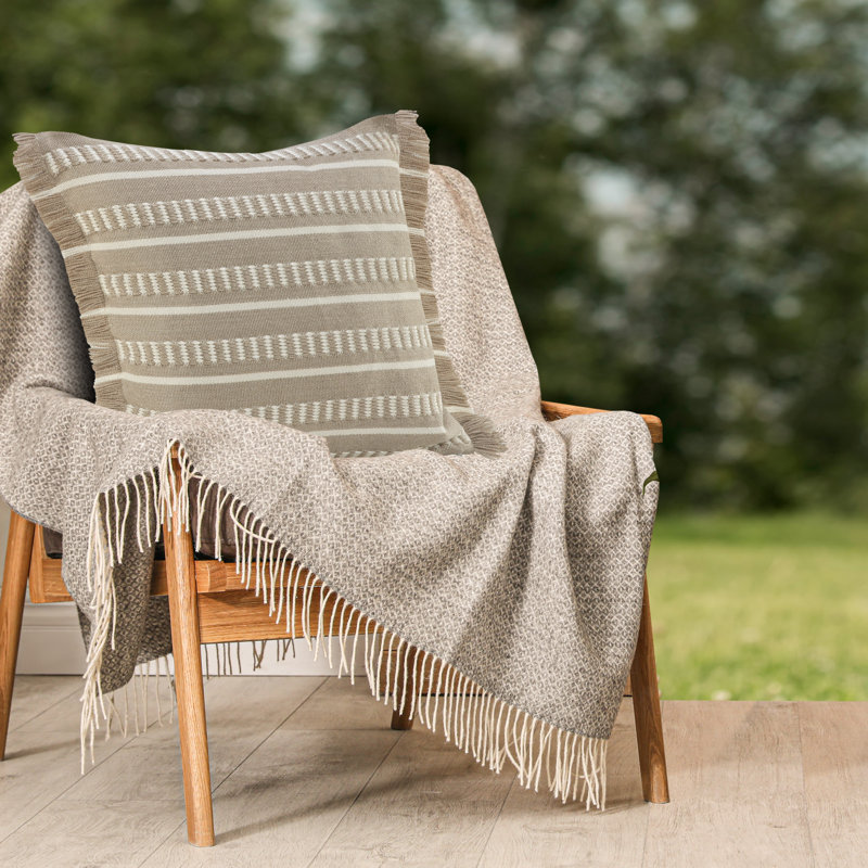 Ava Striped Fringed Indoor/Outdoor Oversized Pillow, Taupe, Polyester/Polyfill