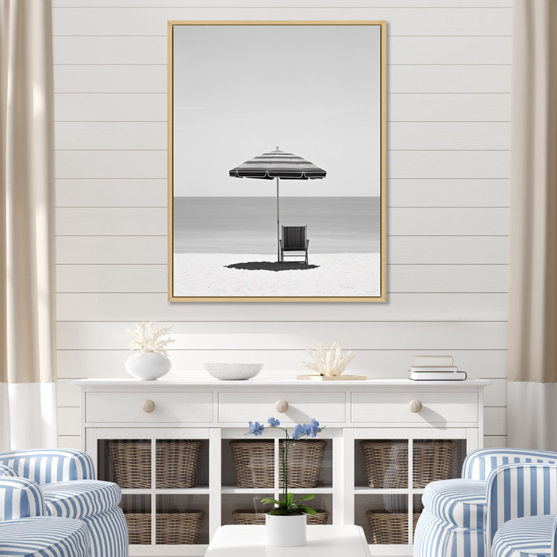 «Black and White Minimalisme Beach Photo II», reproduction sur toile, H 44 po x l 34 po x P 1,5 po, Cadre naturel flottant