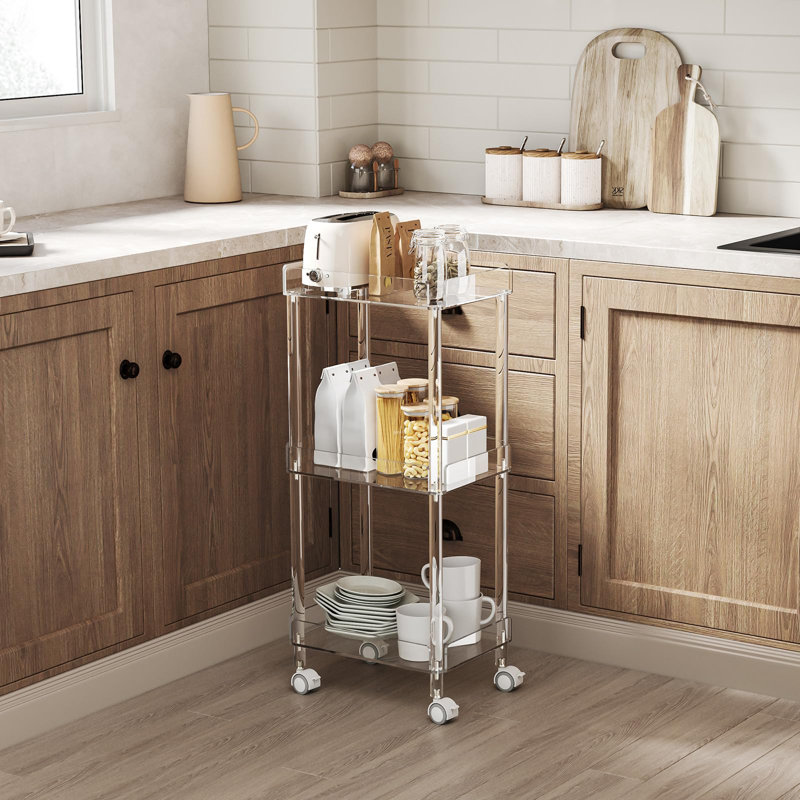 Clear Acrylic 3-Tier Rolling Serving Cart with Lockable Wheels