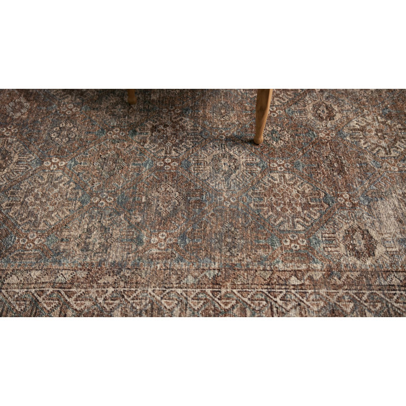 Billie Aqua and Rust Distressed Square Synthetic Rug