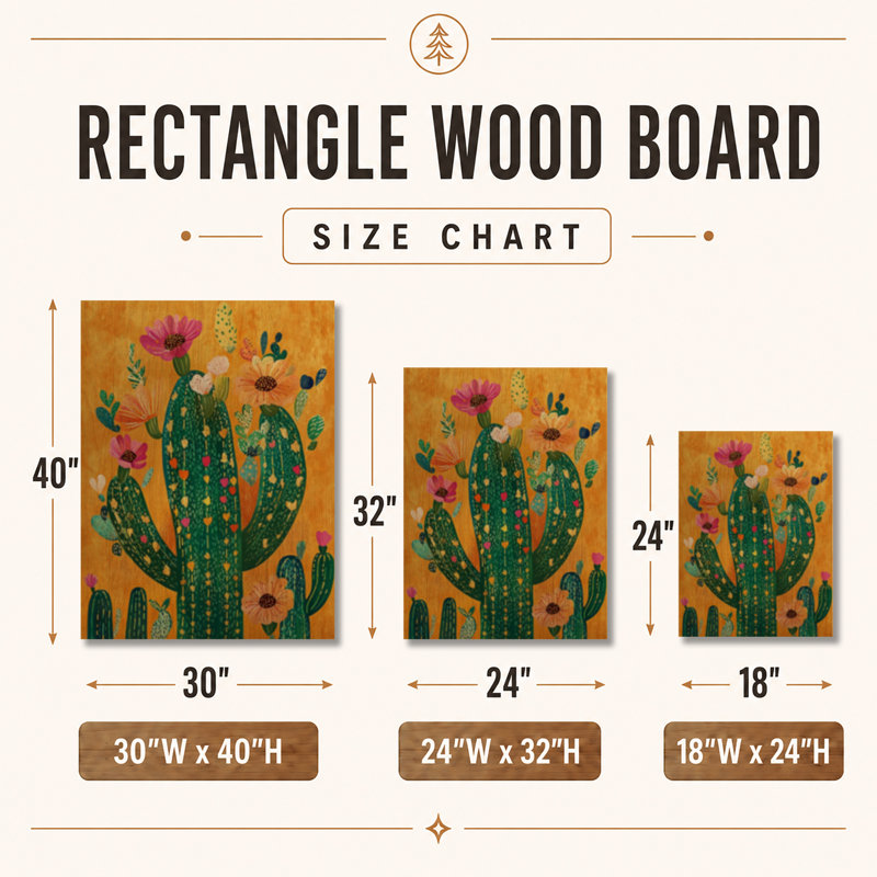 Cactus Garden of Mexico - Boho, impression murale en bois, H 24 po x l 18 po, Rectangulaire