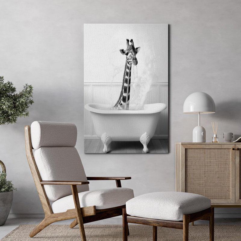 Animaux, décoration de salle de bain, baignoire girafe, Toile tendue, H 18 po x l 12 po x P 1,5 po