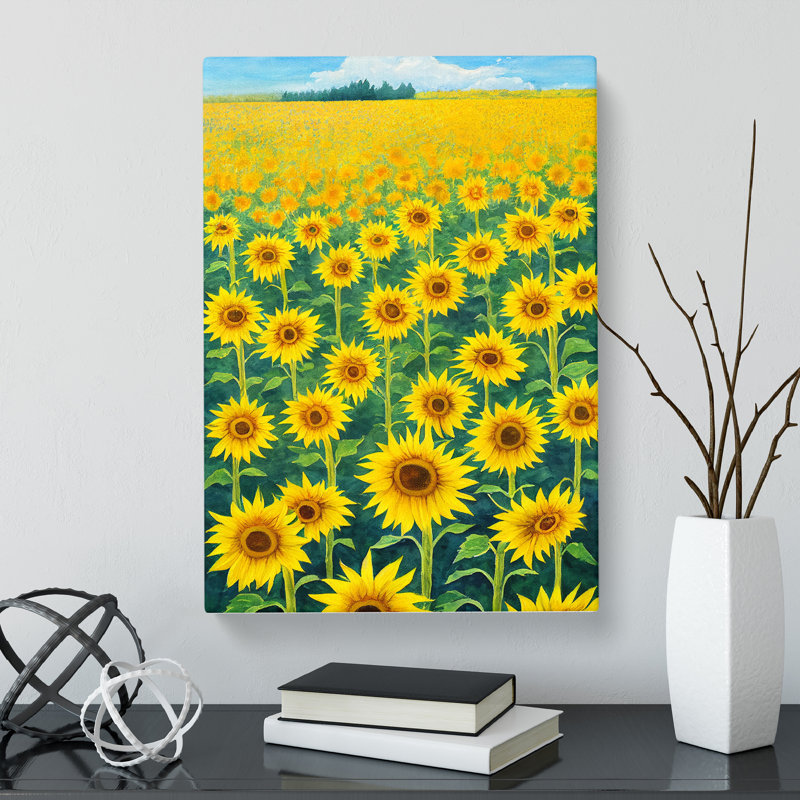 Watercolour Sunflower Field Vol.2 - Wrapped Canvas, 50cm H x 35cm W x 3cm D