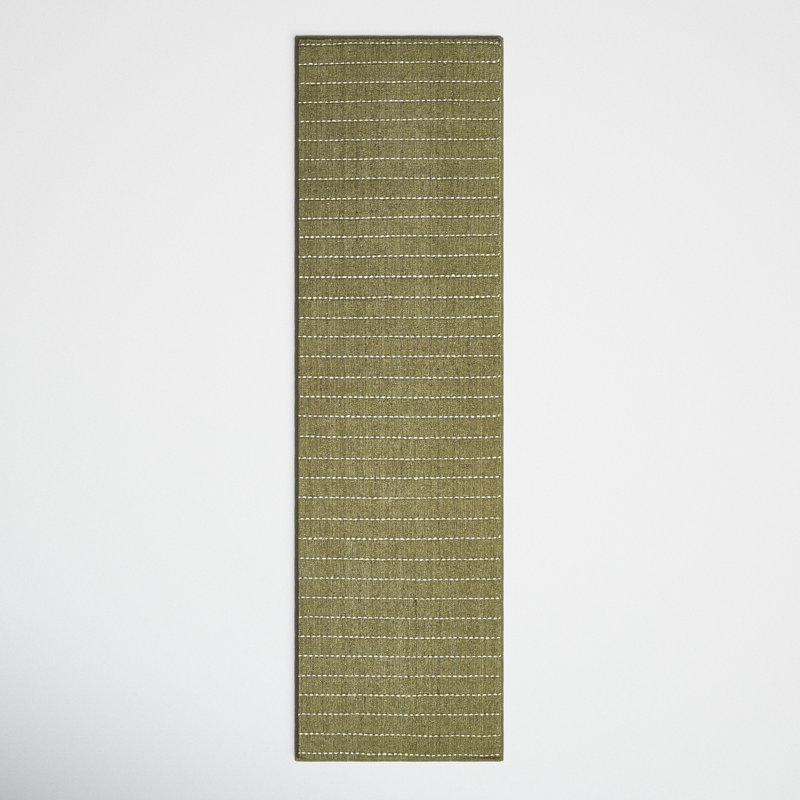 Amita Handmade Hand Loomed Green/Beige Rug, Runner 2'3" x 8'