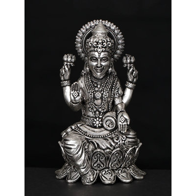 Statue de petite déesse bénie Lakshmi de 4 pouces en laiton plaqué argent
