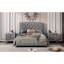 Modern Grey Full Size Upholstered Platform Bed With Rivet - Embellished Headboard, Solid Frame, 10 Slats Support Decorated Design, No Box Spring Needed