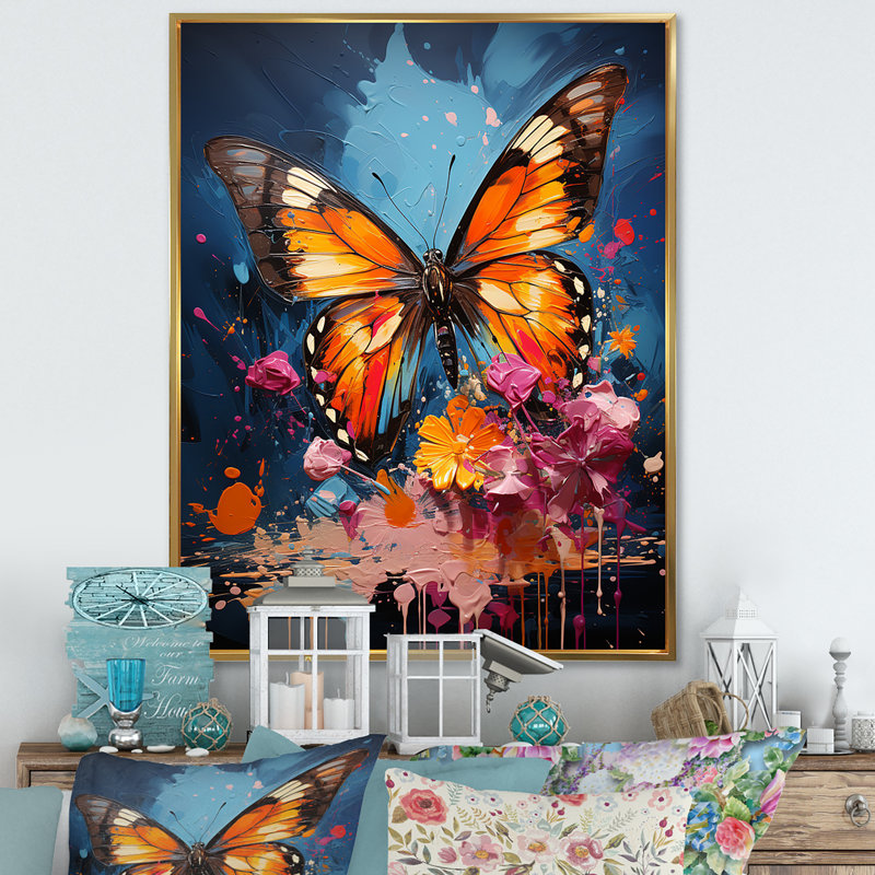 Papillon Pop Art Papilio sur toile, H 32 po x l 16 po x P 1 po, Cadre flottant doré