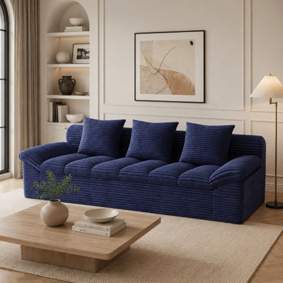 71" W 3 Seater Boneless Deep Seat Couch Sofa for Living Room, Modern No Bones Corduroy Couches with 3 Pillows, Spineless Couch for Apartment Office, No Assembly Required
