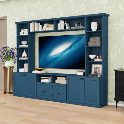 Meuble audio-vidéo avec pont réglable, 4 tiroirs, tablettes et meuble télé