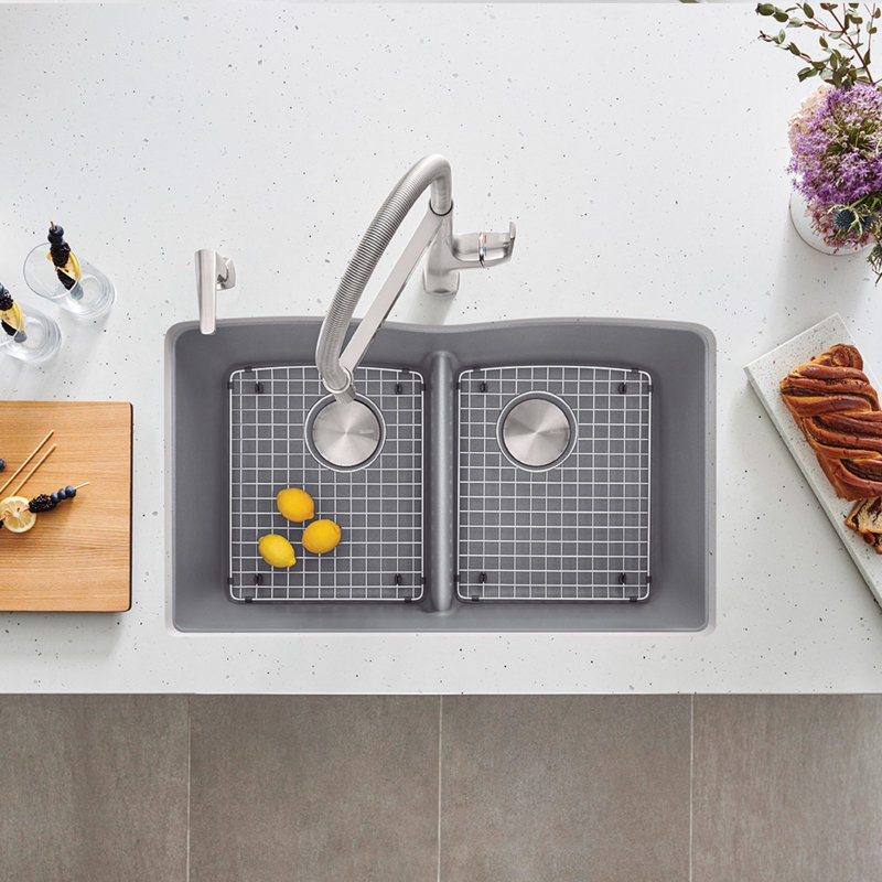 Diamond SILGRANIT 32" L X 19.25'' W Double Bowl Undermount Kitchen Sink with Low Divide, Truffle