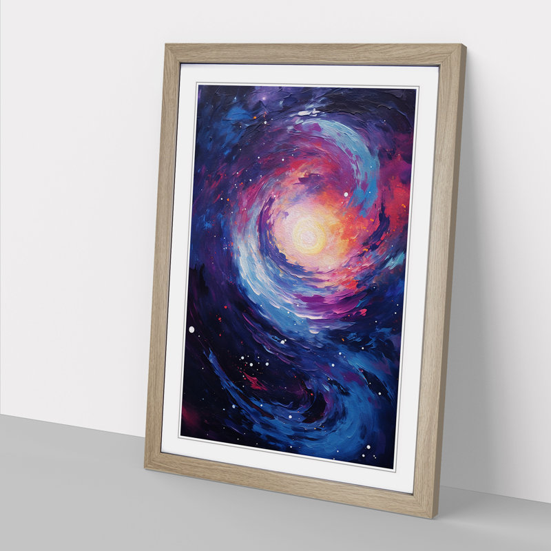 Galaxy Action Painting Art - Framed Print, 34cm H x 25cm W, Oak Framed