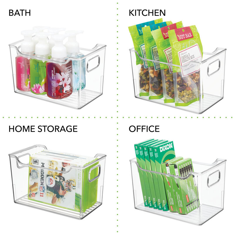Mdesign Deep Plastic Office Storage Organizer Bin With Handles - 2 Pack - Clear, 4.00