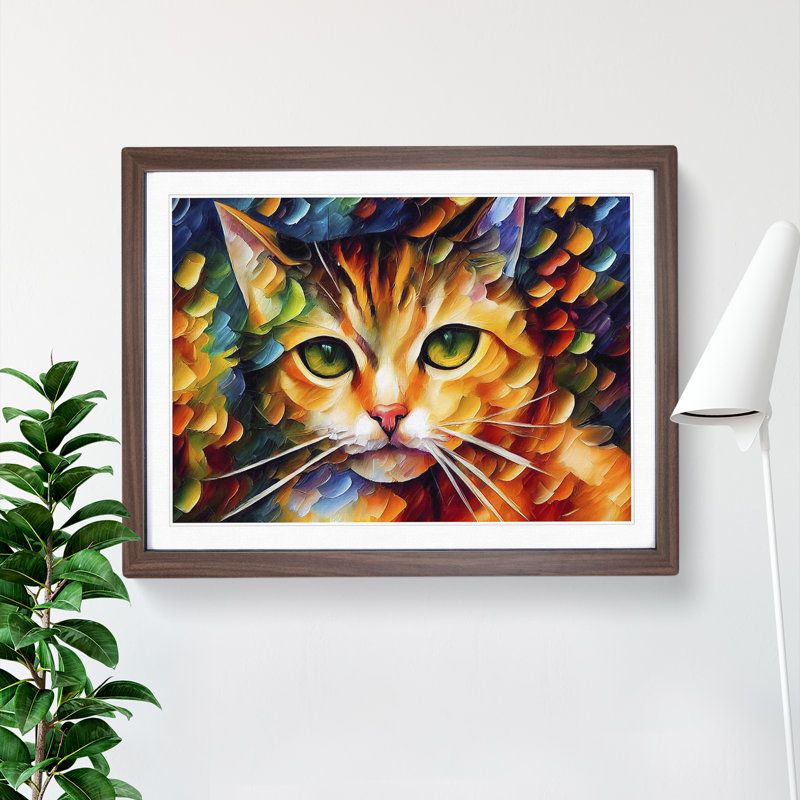 Cat Painting Vol.4 Abstract - Framed Print, 46cm H x 64cm W x 2cm D, Walnut