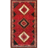 Shiraz Hand Knotted Wool Oriental Area Rug in Red/Black/Beige