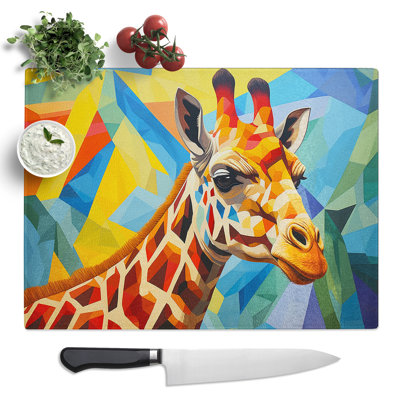 Giraffe Geometric  Glass Chopping Board
