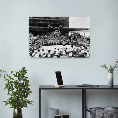 1940S Us Navy Sailors And Officers Watching A Boxing Match Bout Aboard Ww2 Aircraft Carrier Pby Catalina Flying Boat In B/G Classic Retro Vintage O...