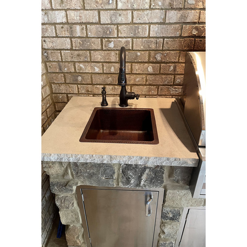 16" Square Hammered Copper Bar/Prep Sink w/ 3.5" Drain Opening