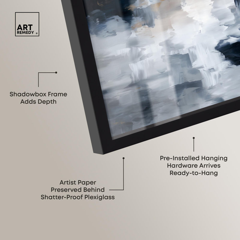 «Midnight and Ivory II Shadowbox Print», art mural abstrait par Art Remedy, H 13 po x l 13 po, Noir