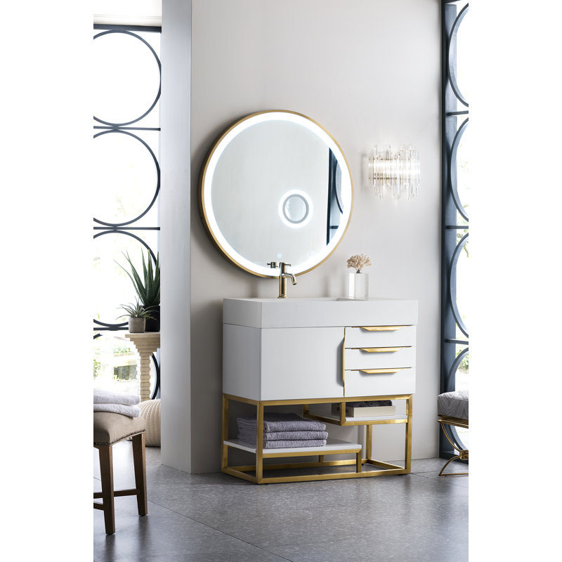 Columbia 35.31'' W Single Vanity, Brushed Nickel, Glossy White, Glossy White